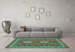 Machine Washable Oriental Turquoise Traditional Area Rugs in a Living Room,, wshcon1646turq