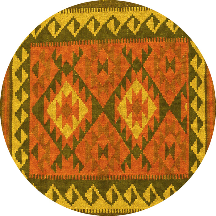 Round Machine Washable Oriental Yellow Traditional Rug, wshcon1646yw