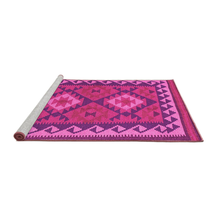 Sideview of Machine Washable Oriental Pink Traditional Rug, wshcon1646pnk