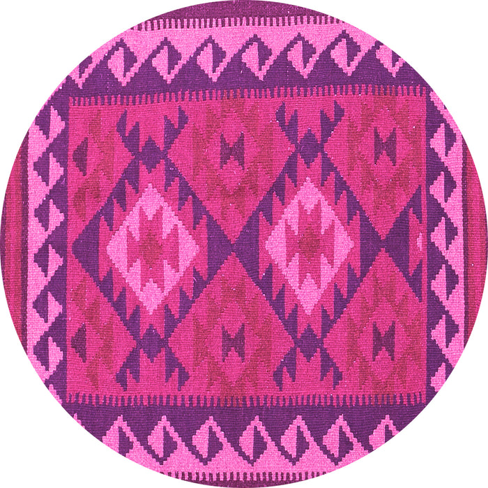 Round Machine Washable Oriental Pink Traditional Rug, wshcon1646pnk