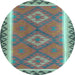 Round Machine Washable Oriental Light Blue Traditional Rug, wshcon1647lblu