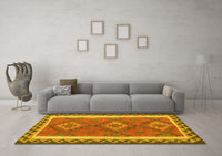 Machine Washable Oriental Yellow Traditional Rug, wshcon1647yw