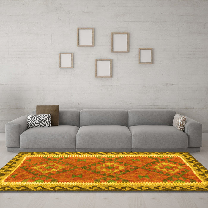 Machine Washable Oriental Yellow Traditional Rug in a Living Room, wshcon1647yw