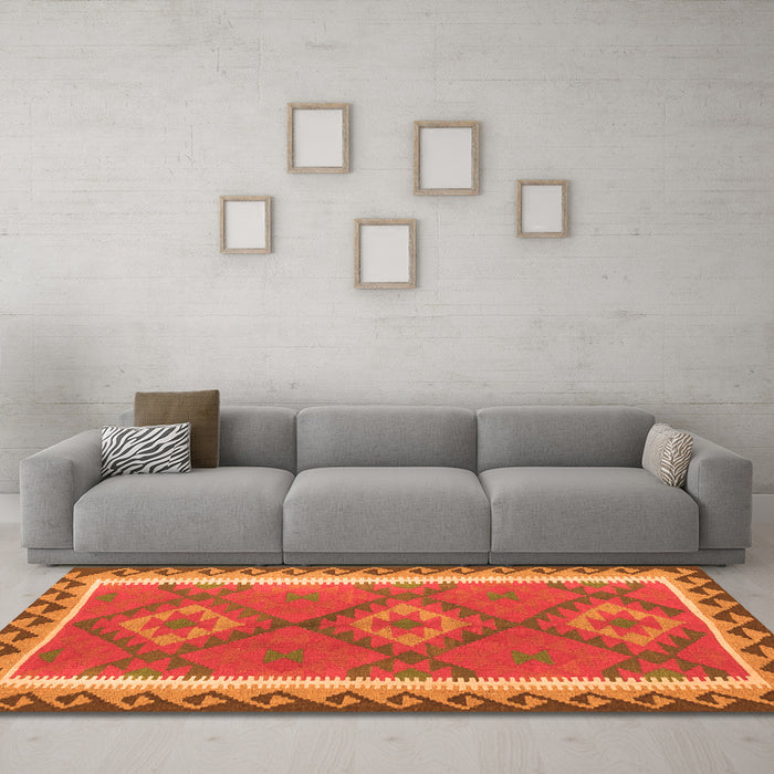 Machine Washable Oriental Orange Traditional Area Rugs in a Living Room, wshcon1647org