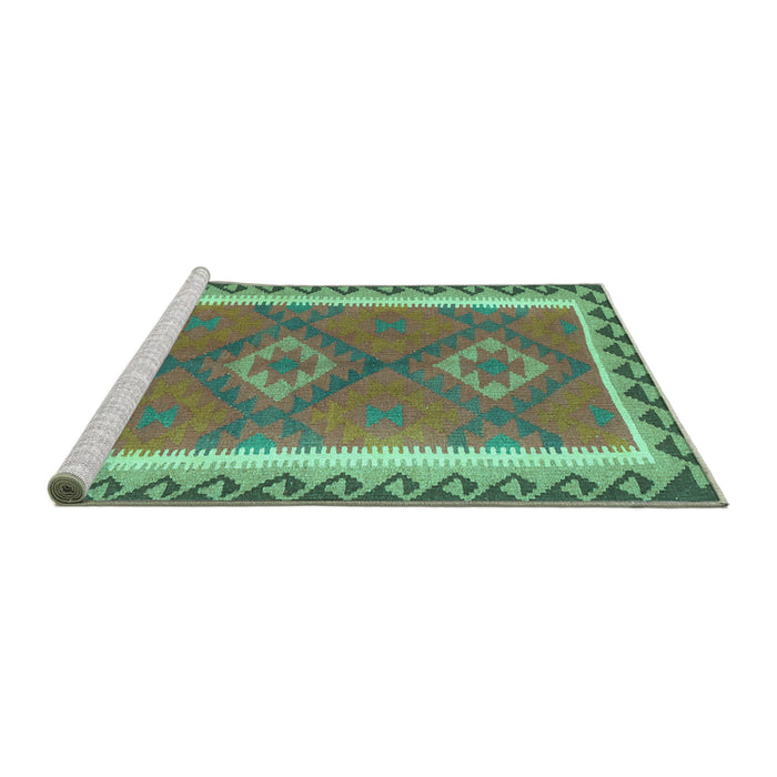 Sideview of Machine Washable Oriental Turquoise Traditional Area Rugs, wshcon1647turq