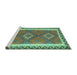 Sideview of Machine Washable Oriental Turquoise Traditional Area Rugs, wshcon1647turq