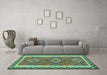 Machine Washable Oriental Turquoise Traditional Area Rugs in a Living Room,, wshcon1647turq