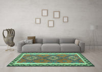 Machine Washable Oriental Turquoise Traditional Rug, wshcon1647turq