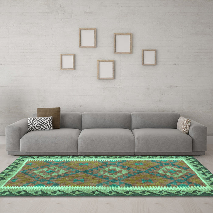 Machine Washable Oriental Turquoise Traditional Area Rugs in a Living Room,, wshcon1647turq