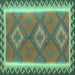 Square Machine Washable Oriental Turquoise Traditional Area Rugs, wshcon1647turq