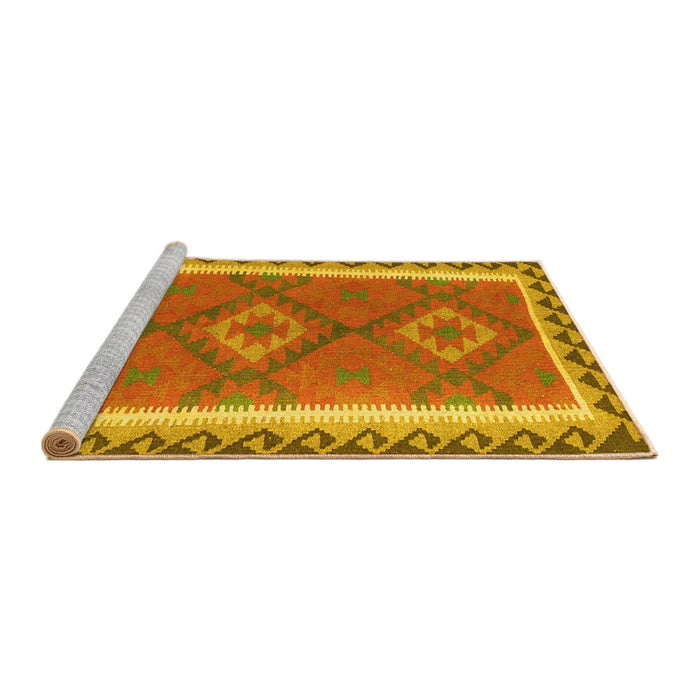 Sideview of Machine Washable Oriental Yellow Traditional Rug, wshcon1647yw