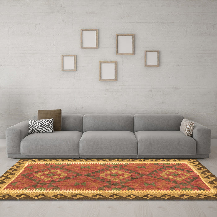 Machine Washable Oriental Brown Traditional Rug in a Living Room,, wshcon1647brn