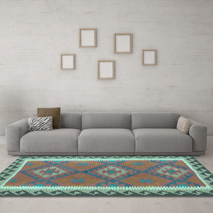 Machine Washable Oriental Light Blue Traditional Rug in a Living Room, wshcon1647lblu