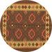 Round Machine Washable Southwestern Brown Country Rug, wshcon1648brn