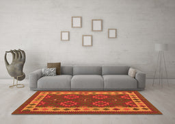 Machine Washable Southwestern Orange Country Area Rugs in a Living Room, wshcon1648org