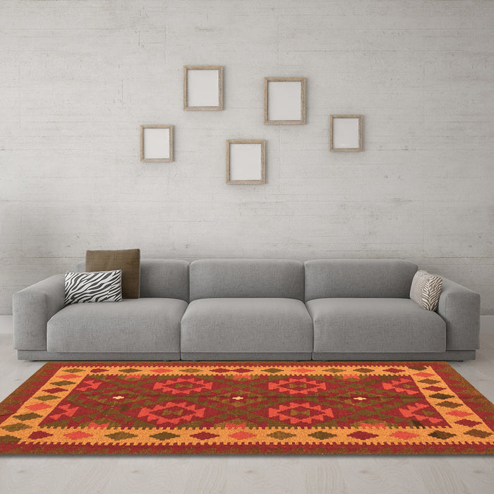 Machine Washable Southwestern Orange Country Area Rugs in a Living Room, wshcon1648org