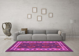 Machine Washable Southwestern Purple Country Area Rugs in a Living Room, wshcon1648pur