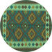 Round Southwestern Turquoise Country Rug, con1648turq