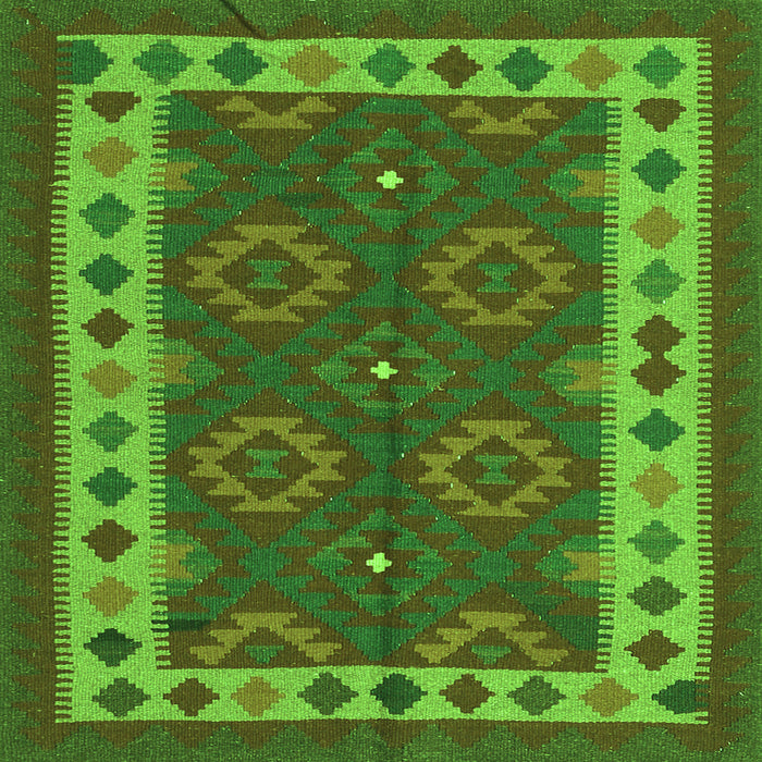 Round Machine Washable Southwestern Green Country Area Rugs, wshcon1648grn