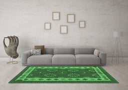 Machine Washable Southwestern Emerald Green Country Area Rugs in a Living Room,, wshcon1648emgrn