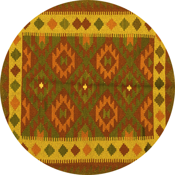 Round Machine Washable Southwestern Yellow Country Rug, wshcon1648yw
