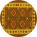 Round Machine Washable Southwestern Yellow Country Rug, wshcon1648yw