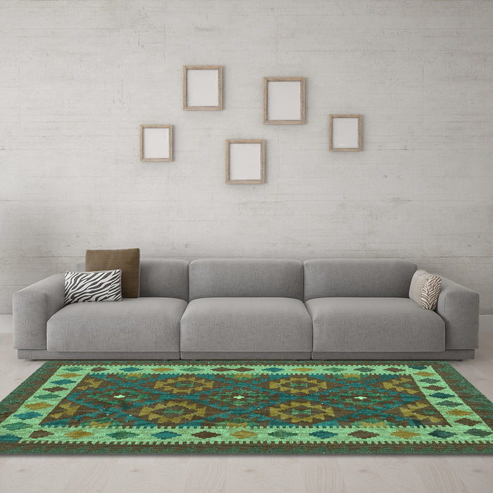 Machine Washable Southwestern Turquoise Country Area Rugs in a Living Room,, wshcon1648turq
