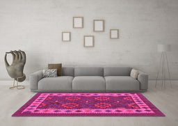 Machine Washable Southwestern Pink Country Rug in a Living Room, wshcon1648pnk