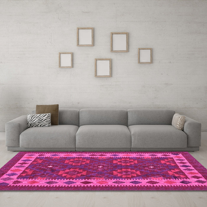Machine Washable Southwestern Pink Country Rug in a Living Room, wshcon1648pnk