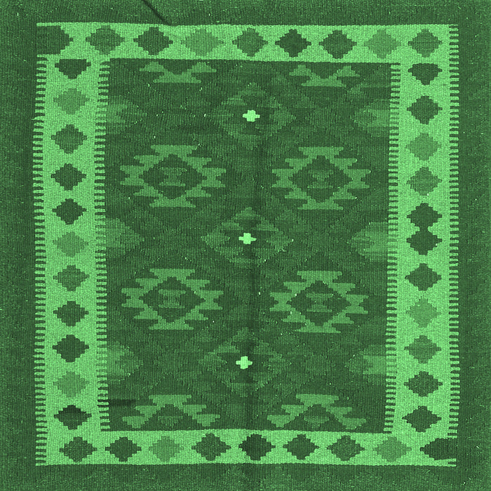 Square Machine Washable Southwestern Emerald Green Country Area Rugs, wshcon1648emgrn