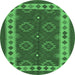 Round Machine Washable Southwestern Emerald Green Country Area Rugs, wshcon1648emgrn