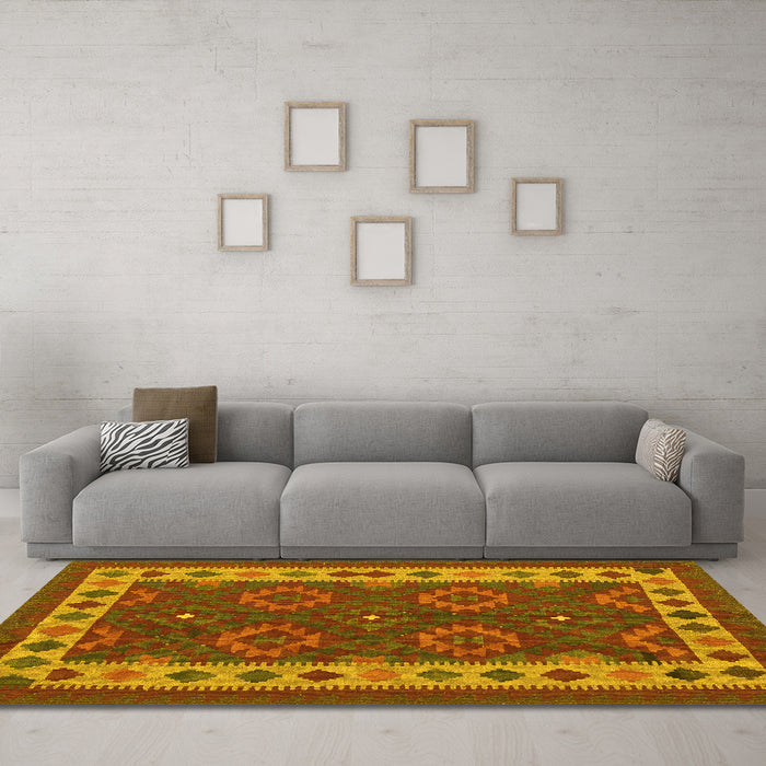 Machine Washable Southwestern Yellow Country Rug in a Living Room, wshcon1648yw