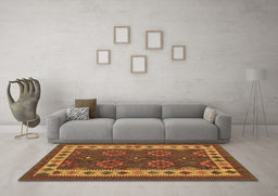 Machine Washable Southwestern Brown Country Rug in a Living Room,, wshcon1648brn