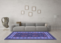 Machine Washable Southwestern Blue Country Rug in a Living Room, wshcon1648blu