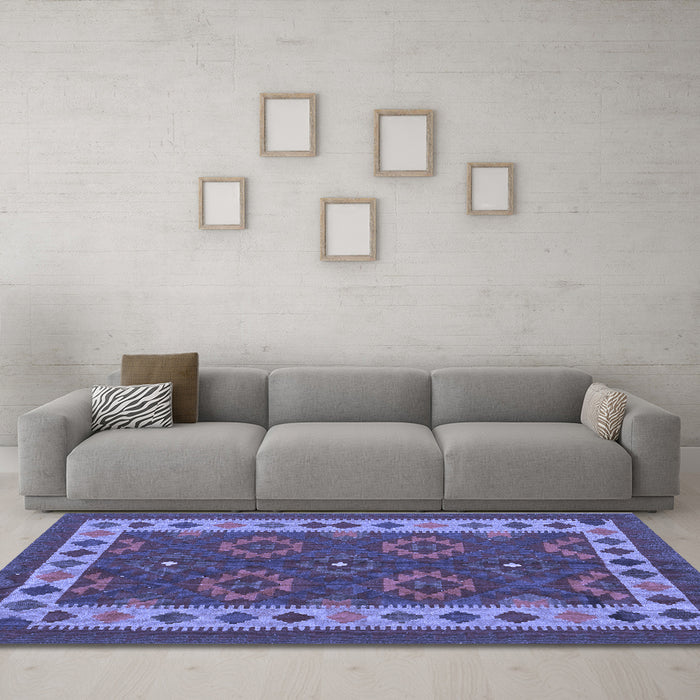 Machine Washable Southwestern Blue Country Rug in a Living Room, wshcon1648blu