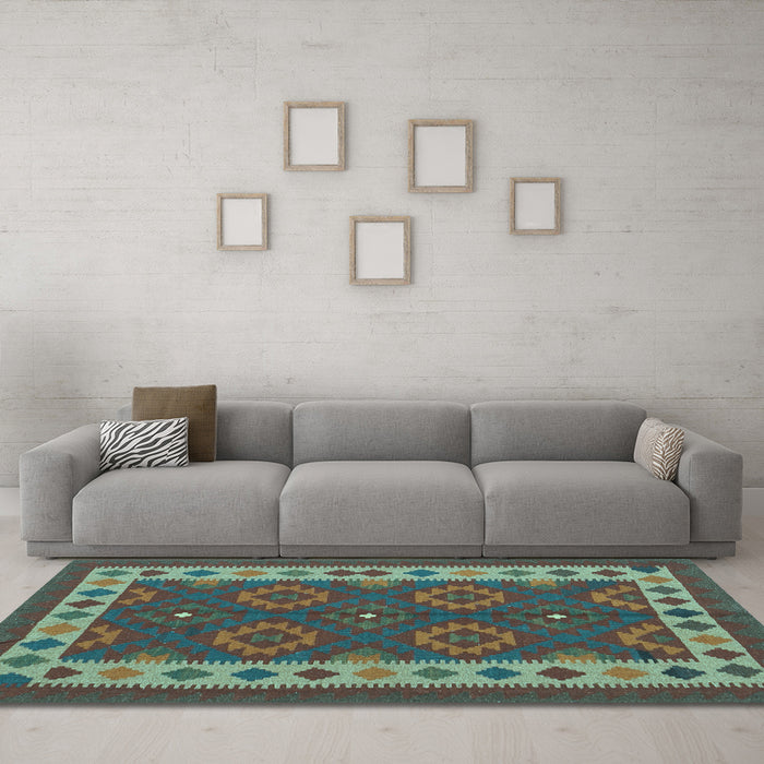 Machine Washable Southwestern Light Blue Country Rug in a Living Room, wshcon1648lblu