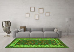 Machine Washable Southwestern Green Country Area Rugs in a Living Room,, wshcon1648grn