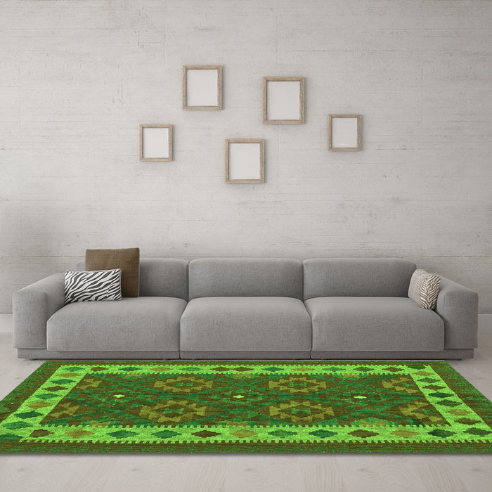 Machine Washable Southwestern Green Country Area Rugs in a Living Room,, wshcon1648grn