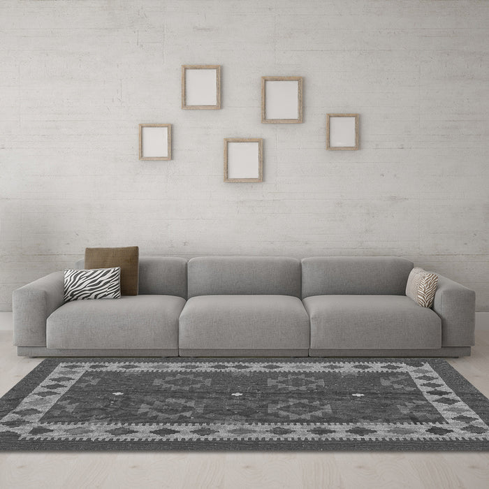 Machine Washable Southwestern Gray Country Rug in a Living Room,, wshcon1648gry