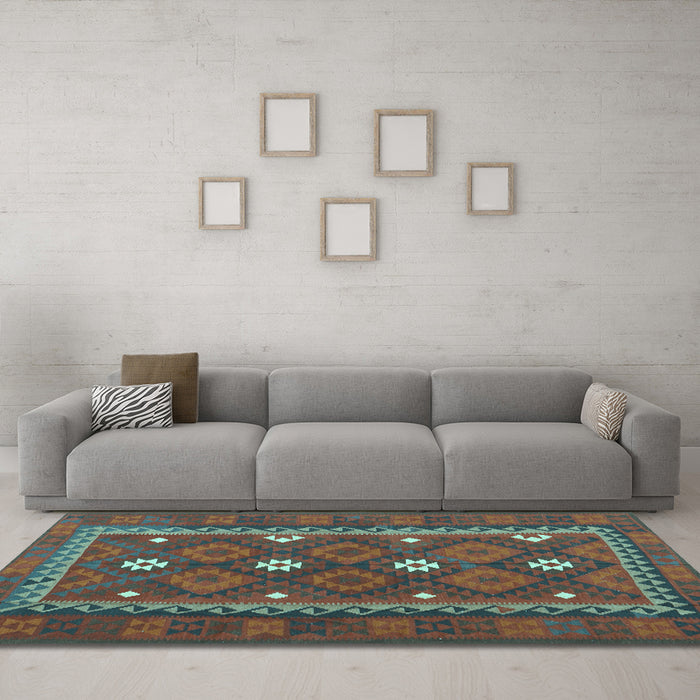 Machine Washable Oriental Light Blue Traditional Rug in a Living Room, wshcon1649lblu