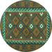 Round Machine Washable Oriental Turquoise Traditional Area Rugs, wshcon1649turq