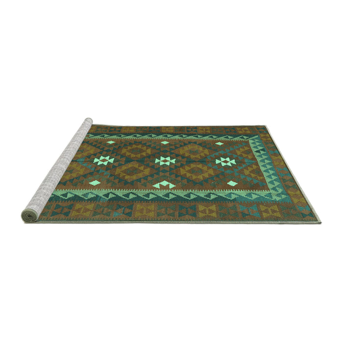 Sideview of Machine Washable Oriental Turquoise Traditional Area Rugs, wshcon1649turq