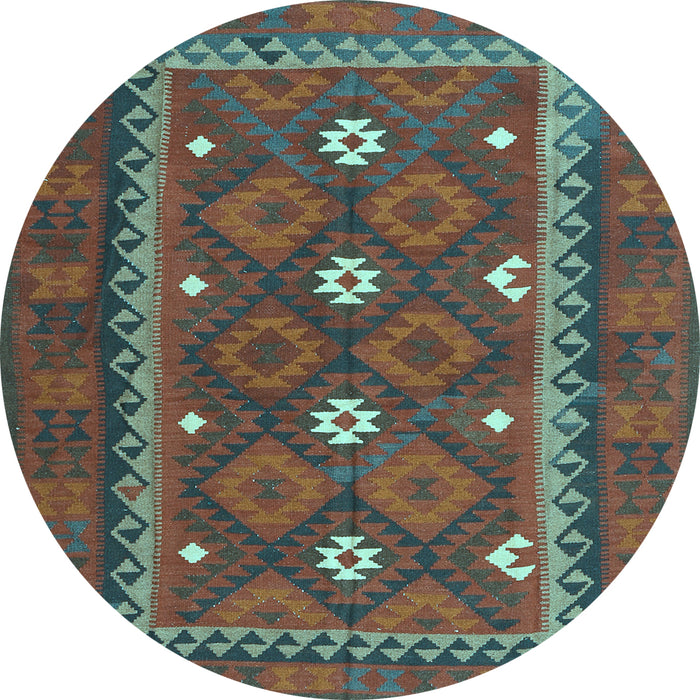 Round Machine Washable Oriental Light Blue Traditional Rug, wshcon1649lblu