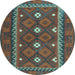 Round Machine Washable Oriental Light Blue Traditional Rug, wshcon1649lblu