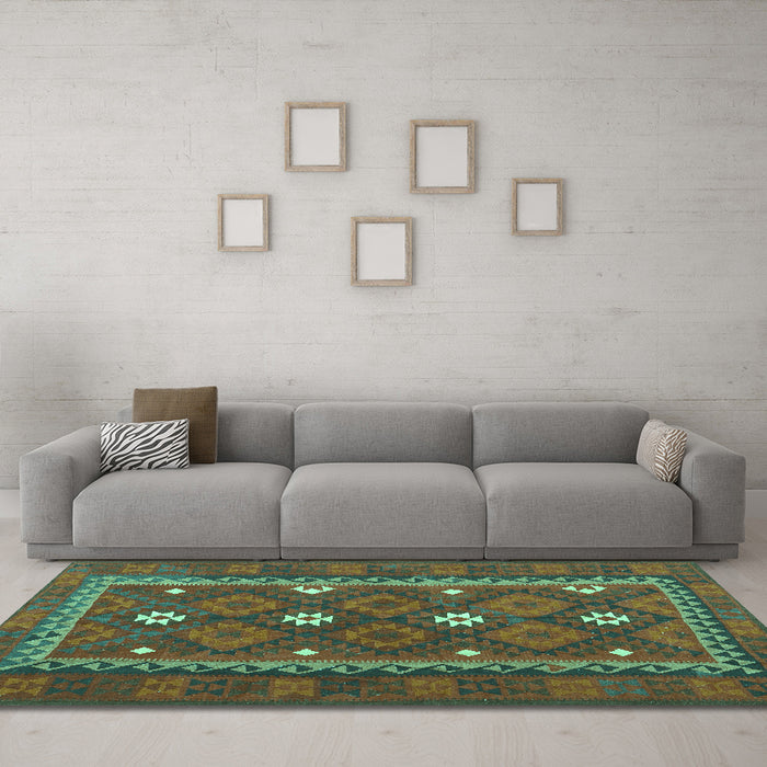 Machine Washable Oriental Turquoise Traditional Area Rugs in a Living Room,, wshcon1649turq