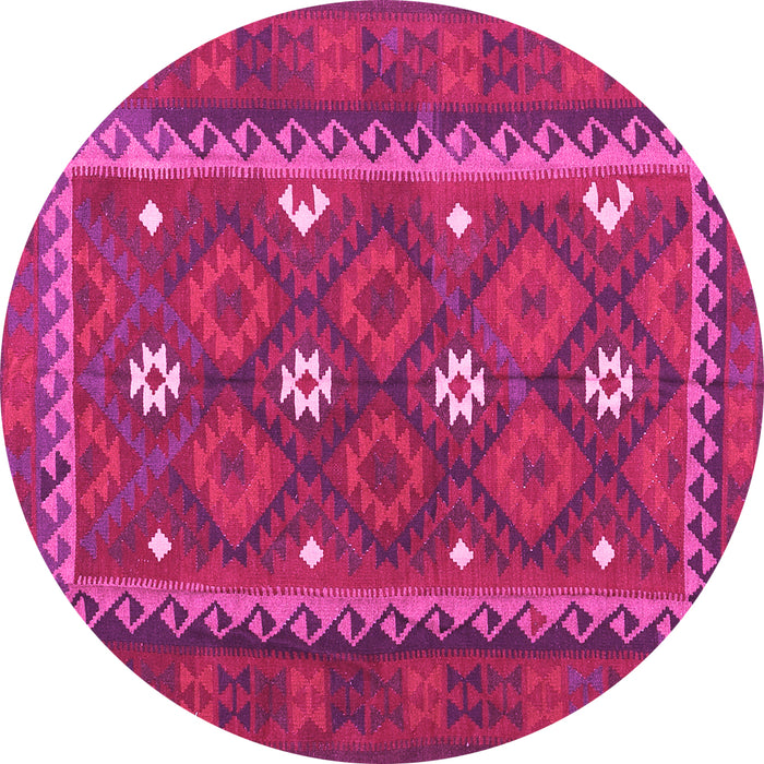 Round Machine Washable Oriental Pink Traditional Rug, wshcon1649pnk