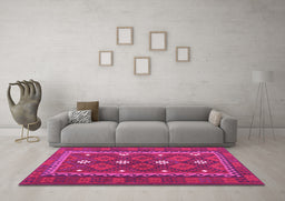 Machine Washable Oriental Pink Traditional Rug in a Living Room, wshcon1649pnk