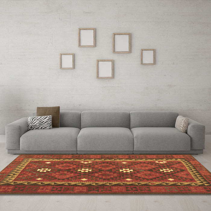 Machine Washable Oriental Brown Traditional Rug in a Living Room,, wshcon1649brn