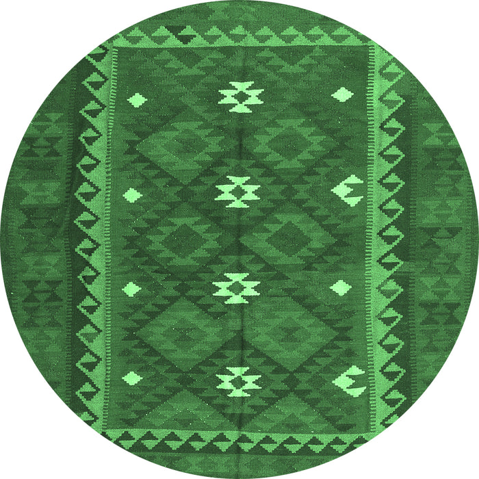 Round Machine Washable Oriental Emerald Green Traditional Area Rugs, wshcon1649emgrn