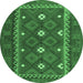 Round Machine Washable Oriental Emerald Green Traditional Area Rugs, wshcon1649emgrn